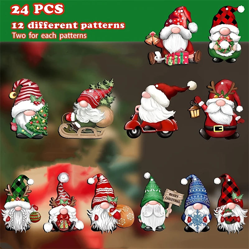 24/12PCS Christmas Wooden Santa Claus Multi Noface Santa Hanging Pendants 2025 Xmas Party Kids New Year Gifts Wrapping Supply