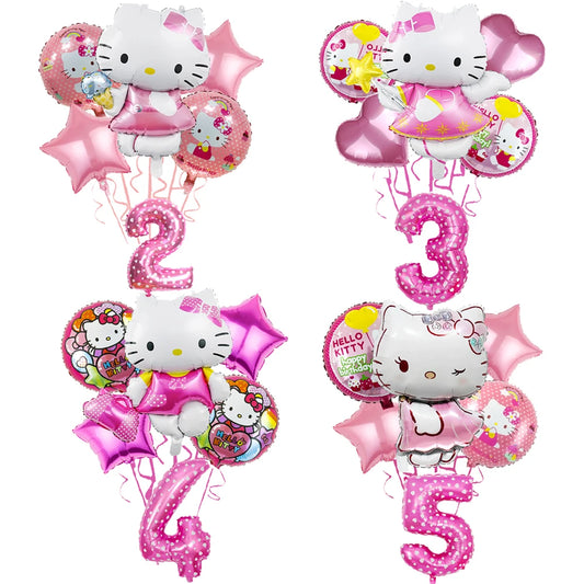 Ballon Sets Hello Kitty Party Supplies Anime Figure Foil Inflate Ballon Happy Birthday Party Children's Decoration Baby Shower