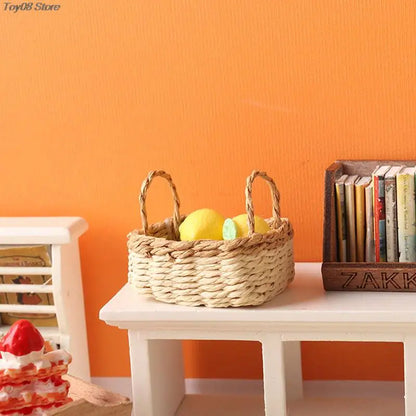 1PC 1:12 Dollhouse Miniature Storage Basket Vegetable Food Woven Frame Kitchen Model Decor Toy Doll House Accessories