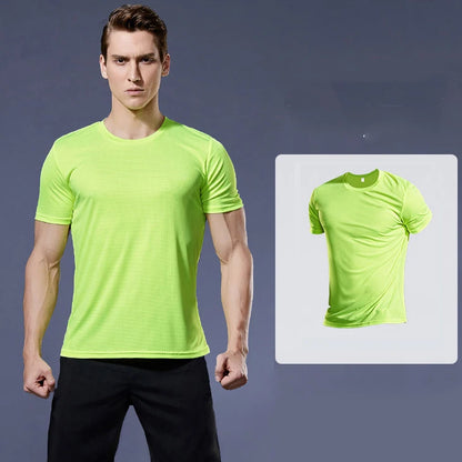 (M-4XL)Loose Fit Quick Dry Sport Shirt Men Round Neck Short Sleeve Workout Shirt Running Basketball Exercise Traing Fitness Tops