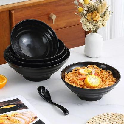 Pure Black Large Striped Bowl Large Caliber And Capacity,High Temperature Resistance Fashionable Style And Durability