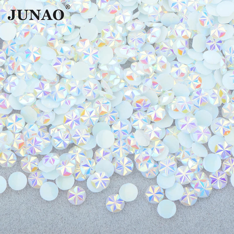 JUNAO 500pcs 5mm Purple AB Resin Flower Rhinestone Flatback Crystal Appliques Round Nail Stone Non Hotifix Strass Stickers