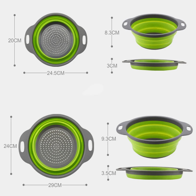 1/2pcs Silicone Round Folding Vegetable Fruits Washing Drain Basket Colander Strainer Collapsible Drainer Kitchen Tool