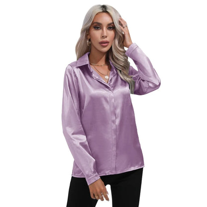 Women's Shirts Satin Shirts Simulated Silk Shirts Long Sleeve work Casual Blouses