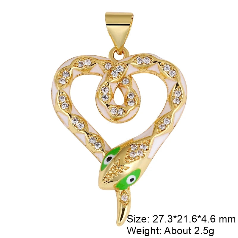 Juya DIY 18K Real Gold Plated Creative Enamel Love Heart Snake Charms For Handmade Talisman Christmas Gift Jewelry Making