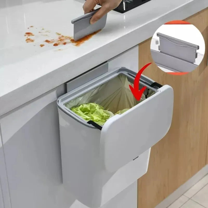 7/10L Wall Mounted Trash Can Household Galley Waste Bin Hanging Bathroom Trash Can With Lid Food Garbage Bin Kitchen Accessories