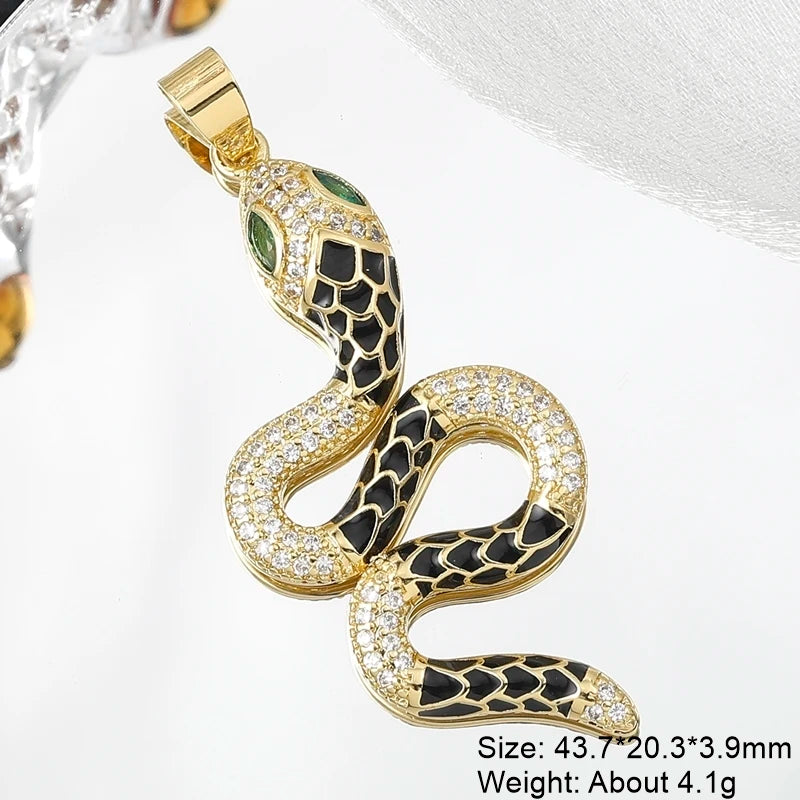 Juya DIY 18K Real Gold Plated Creative Enamel Love Heart Snake Charms For Handmade Talisman Christmas Gift Jewelry Making