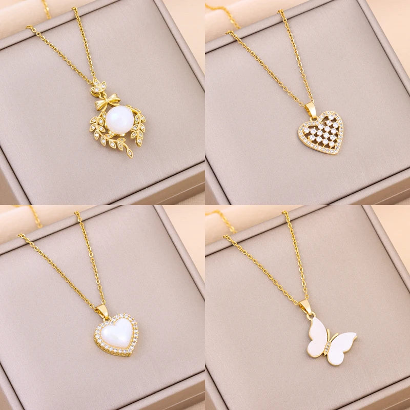 New Design Sense Light Luxury Pendant Necklaces For Women Trendy Stainless Steel Female Jewelry Ladies Neck Chain Accessories