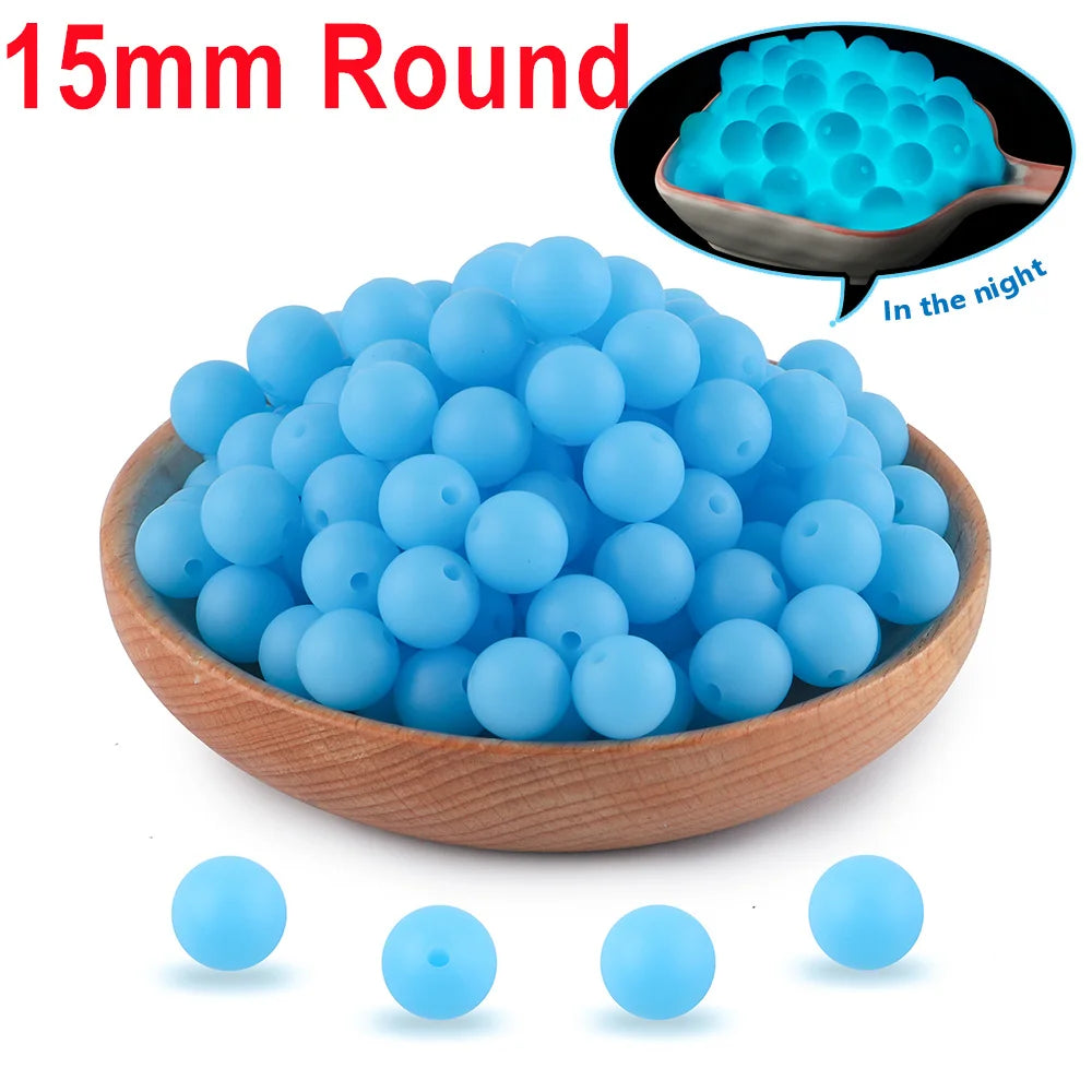 50Pcs Glow In The Dark Silicone Beads Round 12/15MM Luminous Silicone Lentil Bead For Jewelry Making DIY Bracelet Necklace