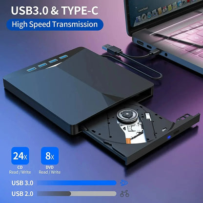 7-in-1 USB 3.0 Type-c External DVD RW CD Drive Burner Reader Player Optical Drive External For PC Laptop Desktop IMacs