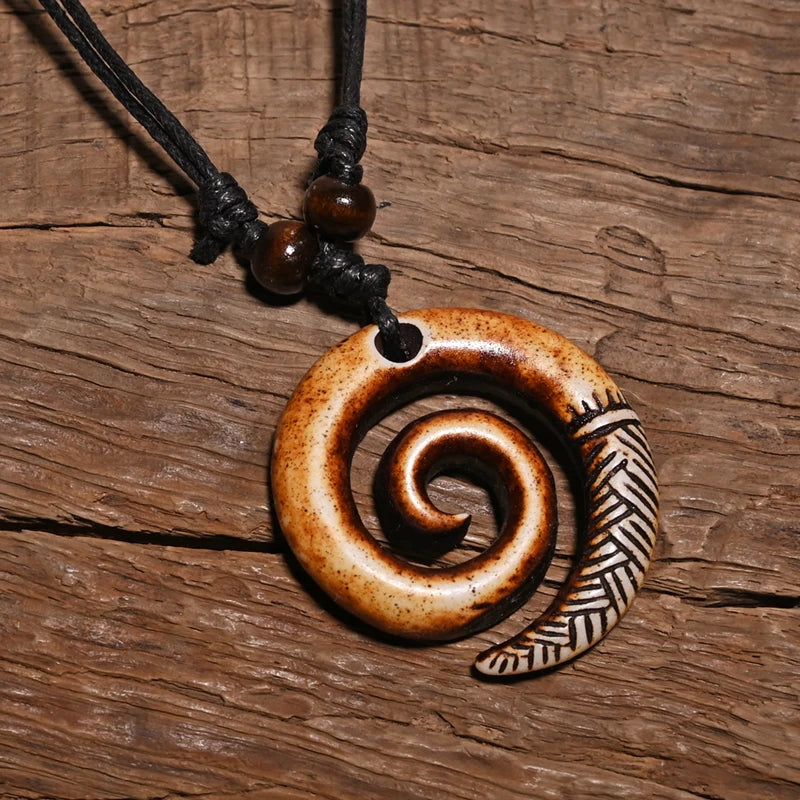 FX016 New Zealand necklace Maori pendant Spiral Koru Choker Retro Jewelry Tribal style Imitation Yak Bone necklace Amulet Gift