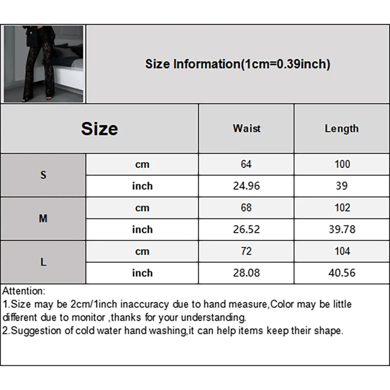 Women's Sexy Hot Girl High Waisted Wide Leg Pants Elastic Waist Lace Spliced Hollow Straight Pants