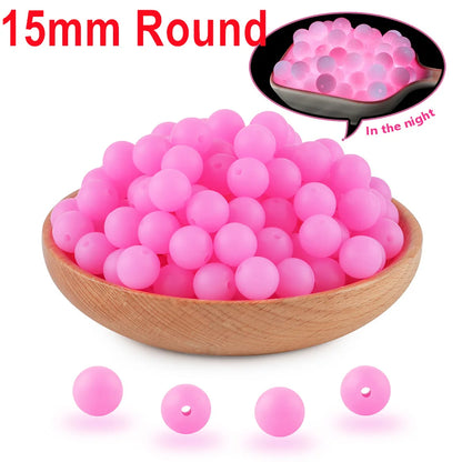 50Pcs Glow In The Dark Silicone Beads Round 12/15MM Luminous Silicone Lentil Bead For Jewelry Making DIY Bracelet Necklace