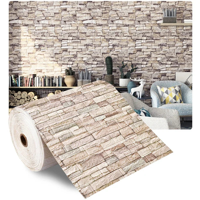 70cm*2m Long 3D Brick Wall Stickers DIY Decor Self-Adhesive Waterproof Wallpaper For Kids Room Bedroom Kitchen Home Wall Decor