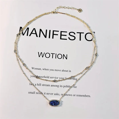 YEEVAA Gold Plated Double Layers Colorful Drusy Necklace Natural Agate Gemstone Fashion Jewelry for Women, Unique Gifts