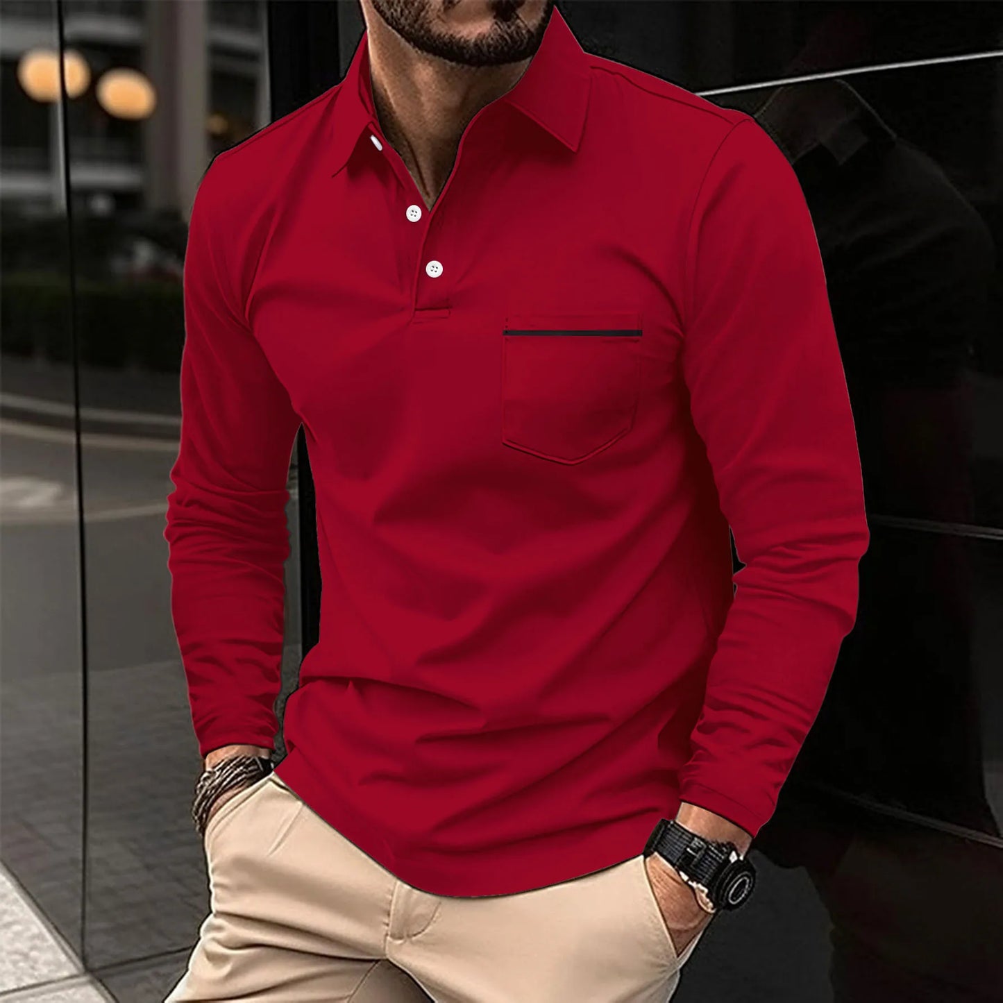 Europe and the United States new 2024 Spring and autumn POLO sports shirt young muscle men fitness casual long-sleeved shirt pol