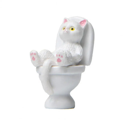 Cute Cat Figurine Mini Soothing Long Lasting Vivid Appearance Toilet Series Cat Statue  Cat Sculpture Spiritual Consolation