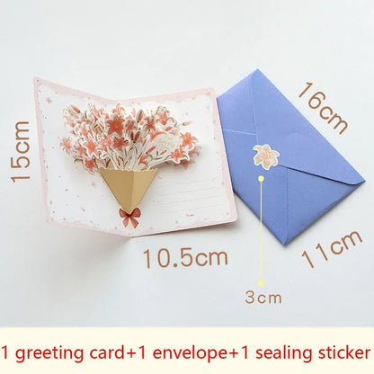 3D pop-up style creative minimalist  greeting card original flower blessing card happy birthday party invitation letter gift