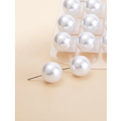 12 Pairs White Round Imitation Pearl Stud Earrings Set Fashion Alloy Earrings Bar Girls Jewelry Earrings Gifts 16mm