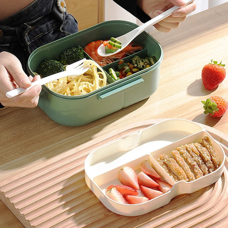 Single Double-layer Lunch Box Portable Compartment Fruit Food Box Microwave Lunch Box With Fork And Spoon Picnic Fresh Box