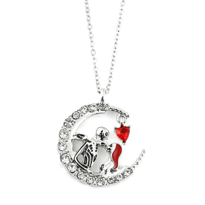 New Disney The Nightmare Before Christmas Necklace Jack Skellington Sally Rhinestone Pendant Necklace Halloween Accessories Gift