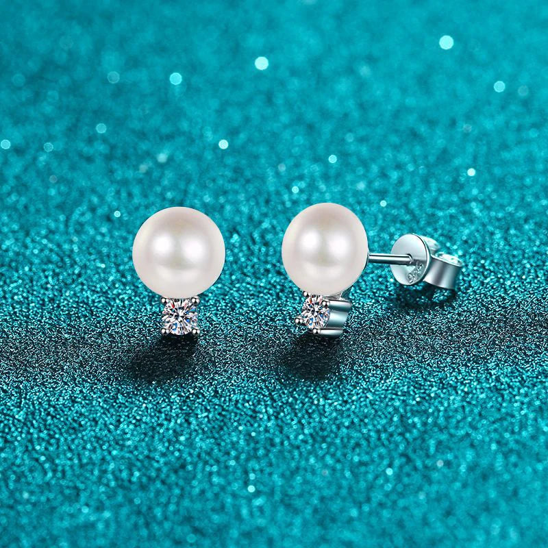 NeeTim 0.1ct 0.3ct Moissanite Pearl Earrings Women S925 Sterling Silver with White Gold Plated Wedding Party Designer Earring