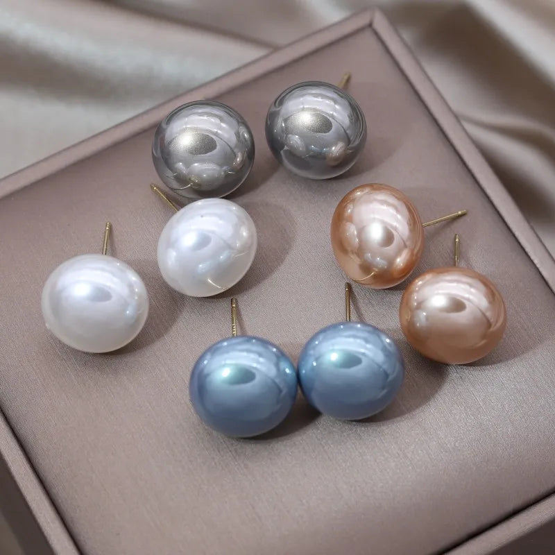 South Korea's newly designed fashion jewelry simple highlight pearl oblate earrings elegant women's daily work accessories