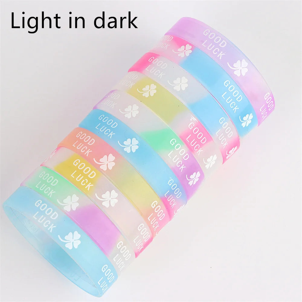 10Pcs/Lot Multicolor Luminous Heart Silicone Bracelets For Men Women Flower Sport Mix Style Rubber Wristband Bangle Jewelry Gift