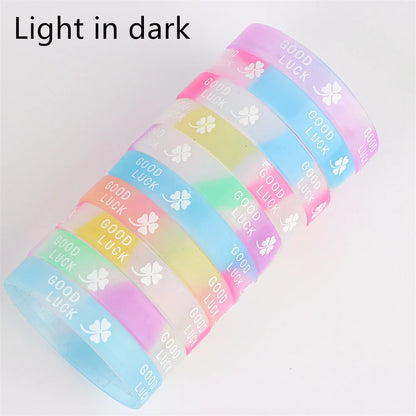 10Pcs/Lot Multicolor Luminous Heart Silicone Bracelets For Men Women Flower Sport Mix Style Rubber Wristband Bangle Jewelry Gift