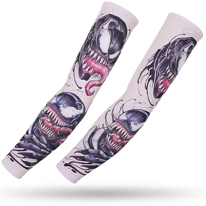 Running Arm Sleeve,2 Pcs Fishing,Driving,Cycling,3D Tattoo Sleeves, Summer UV Sun Protection,Sports Basketball Elbow Pad