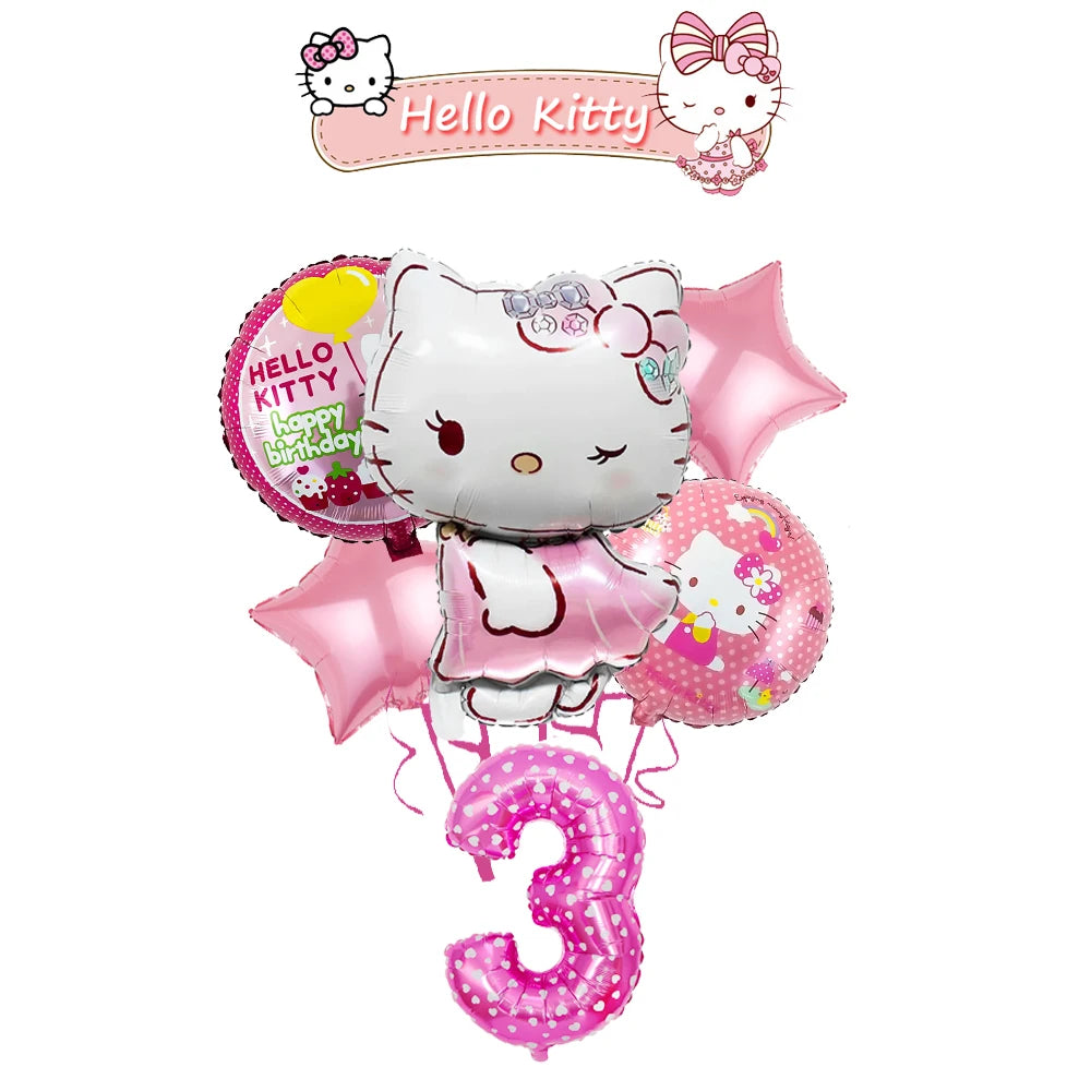 Ballon Sets Hello Kitty Party Supplies Anime Figure Foil Inflate Ballon Happy Birthday Party Children's Decoration Baby Shower