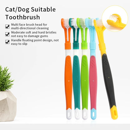 Three Sided Pet Toothbrush Three-Head Multi-angle Toothbrush Cleaning Dog Cat Brush Bad Breath Teeth Care Tool