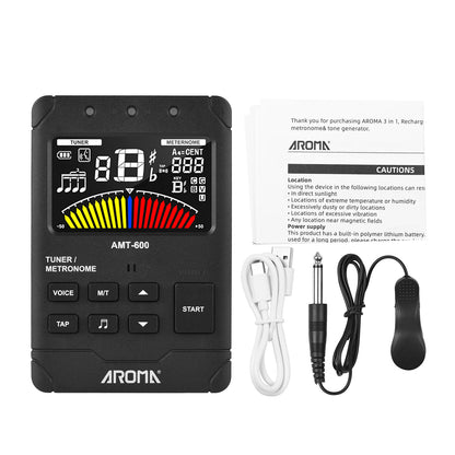 AMT-600 Tuner & Metronome & Tone Generator 3-in-1 Rechargeable 2.5-inch Color LCD Guitar Tuner Mini Digital Metronome Electronic