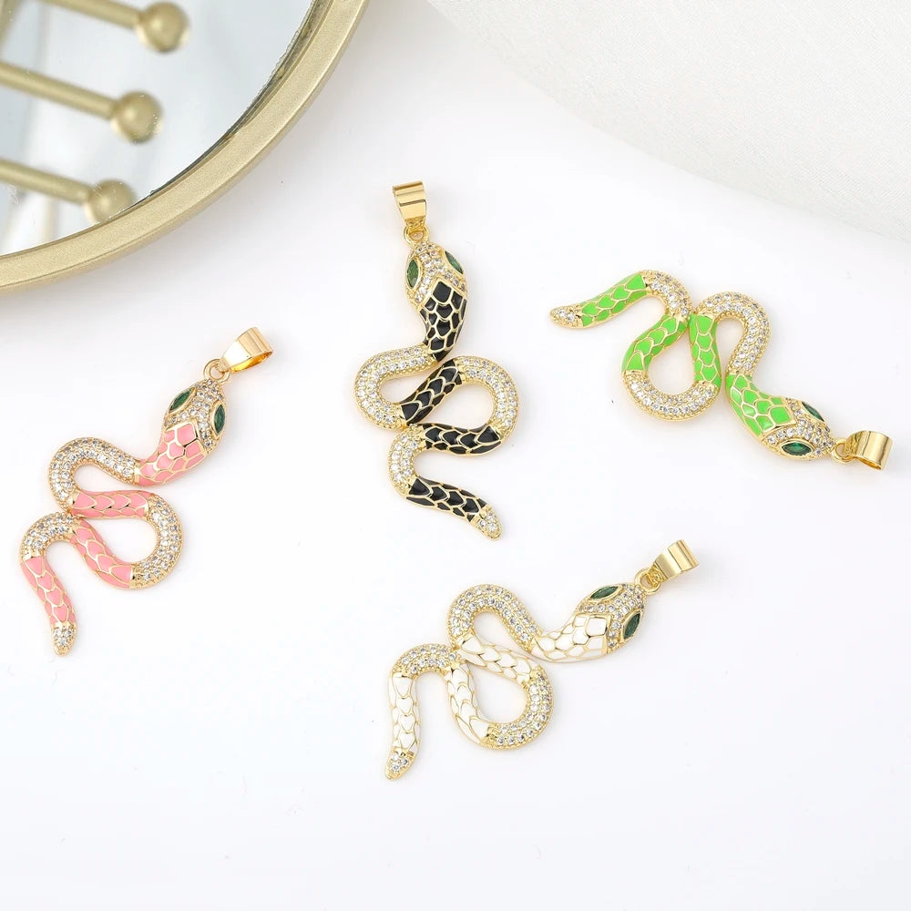 Juya DIY 18K Real Gold Plated Creative Enamel Love Heart Snake Charms For Handmade Talisman Christmas Gift Jewelry Making