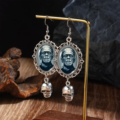 2024 New Arrival Fashion Halloween Frankenstein and His Bride Fish Hook Earrings Handmade Skeleton Dangles