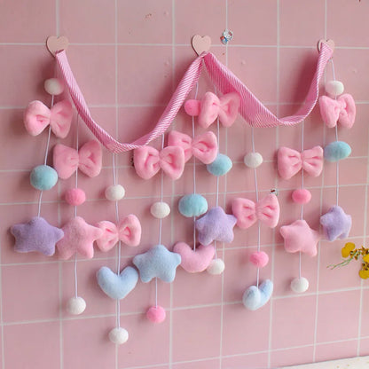 Cute Heart Stars Bow Curtains Door Curtain Short Romantic Curtains Girls Room Partiton Sweet Bead Tassel Curtain Window Valance