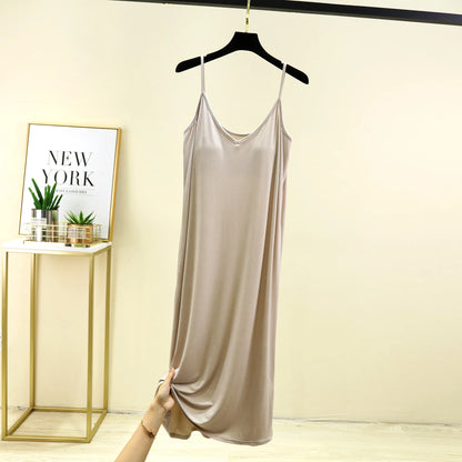 V-Neck Spaghetti Strap Dress Bra Padded Summer women's slipdress Solid color Camisole Homewear dresses Comfortable Sleepdress