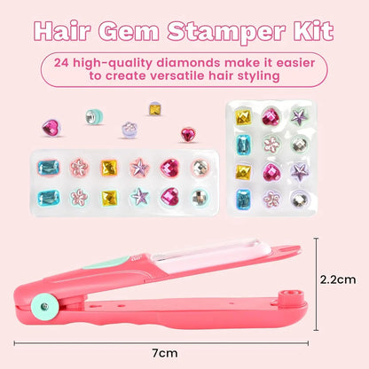 Hair Gem Stamper Kit Blingling Hair Jewels for Girls Toys Hair Styling Tool with Reusable Shining Diamonds Pretend Play Toy Gift