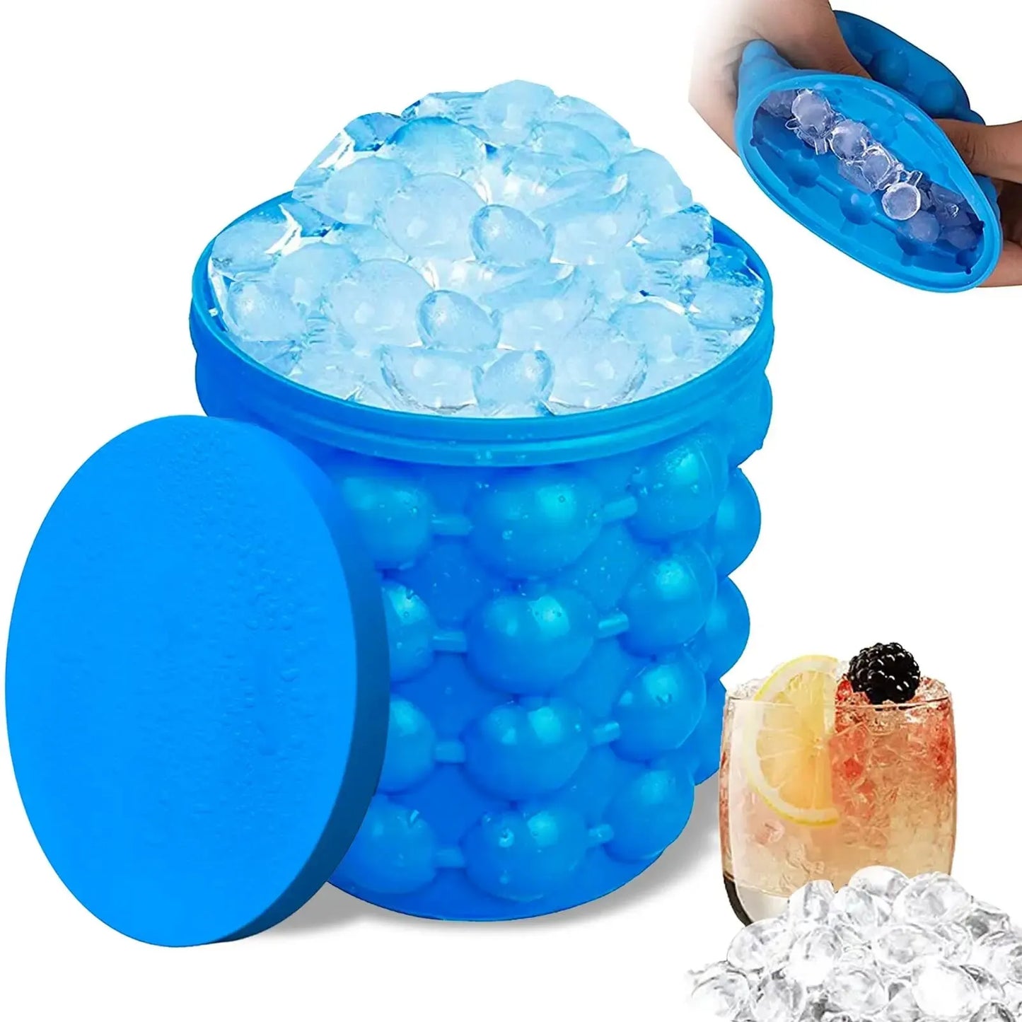 1pc 12.8x10x14cm/5.12x4x5.6inch Silicone Ice Bucket Ice Maker,Blue Space Saving Ice Cube Maker Bucket,Medium Ice Buckets