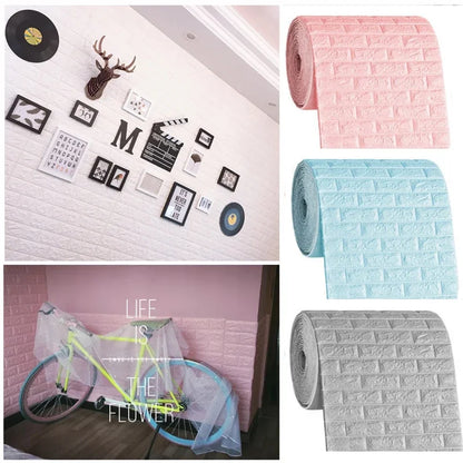 70cm*2m Long 3D Brick Wall Stickers DIY Decor Self-Adhesive Waterproof Wallpaper For Kids Room Bedroom Kitchen Home Wall Decor