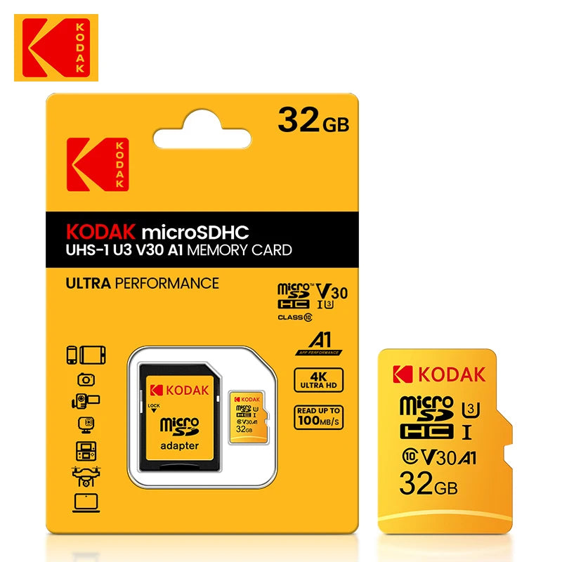 Kodak Micro SD Card Memory Card Class 10 32GB 64GB 128GB 256GB U3 4K High Speed Cartao De Memoria Flash Memory TF Mecard C10