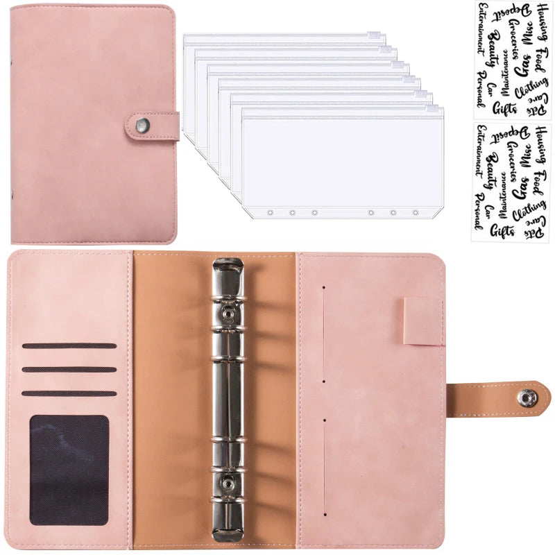 2024 A6 PU Leather Budget Binder Notebook Cash Envelopes System Set,with Binder Pockets for Money Budget Saving Bill Organizer