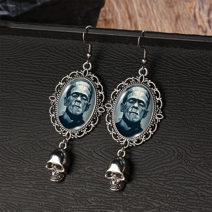 2024 New Arrival Fashion Halloween Frankenstein and His Bride Fish Hook Earrings Handmade Skeleton Dangles