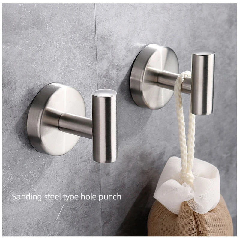 Stainless Steel Robe Hook Adhesive Wall Hook Towel Hook for Bathroom Kitchen Garage Heavy Duty Wall Mounted Kitchen Hardware