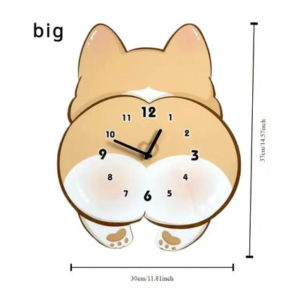 Cartoon Dog Corgi Creative Swing Clock Home Living Room Bedroom Decorative Clock Cute Silent Wall Clock