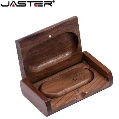 JASTER USB Flash Drive 1PCS Free Custom Logo Wooden+Box Pendrive 4GB 8GB 16GB 32GB 64GB U Disk Memory Stick Wedding Gift