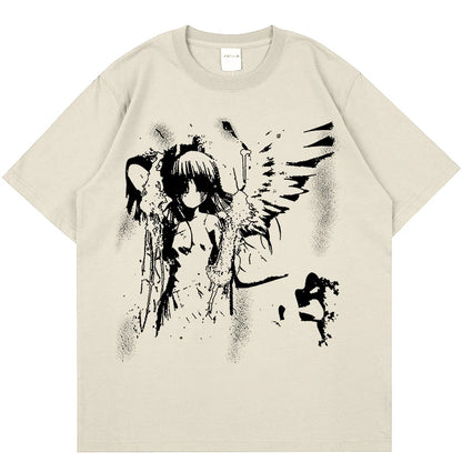 Harajuku Goth Men Japanese Anime Tshirt Cartoon Angel Wings Graphic T-Shirt 2024 Hipster Clothing Cotton Y2K Tops Streetwear Tee