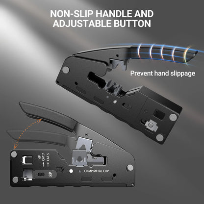 AMPCOM rj45 Crimper CAT7 Crimping Tool for Pass Through RJ11 RJ 45 Connector CAT6 CAT5E Modular Plugs With Wire Stripper Cutter