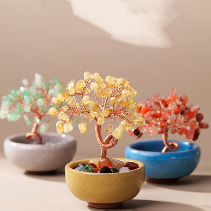 1PC Natural Crystal Tree Handmade Tree Copper Wire Life Small Bowl Flowerpot Base Reiki Healing Mineral Specimen Gifts Souveni