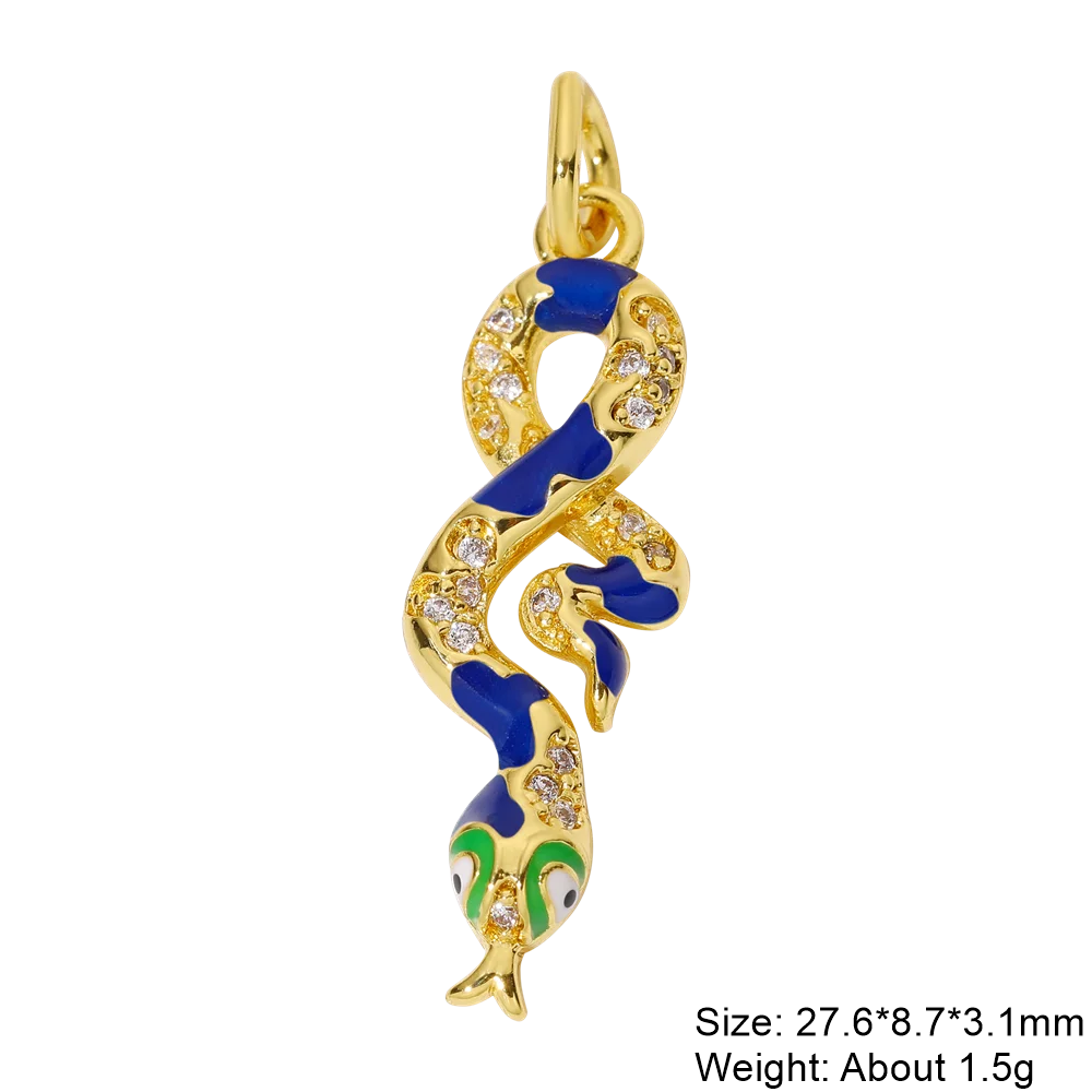 Juya DIY 18K Real Gold Plated Creative Enamel Love Heart Snake Charms For Handmade Talisman Christmas Gift Jewelry Making